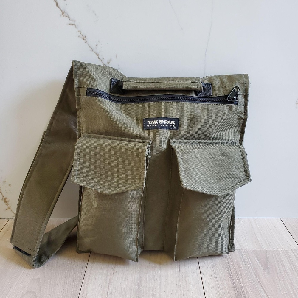 Yak Pak Green 13" Nylon Messenger Bag Soft Case Men Utility Crossbody Work Bag